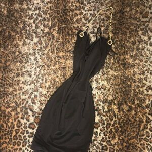 Elegant Black Dress with Gold Chain Straps